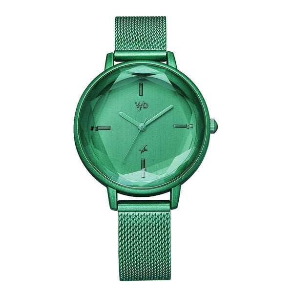 Fastrack Vyb Aurora Quartz Analog Green Dial Stainless Steel Strap Watch for Girls