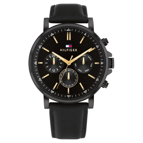 Tommy Hilfiger Quartz Multifunction Black Dial Black Leather Strap Watch for Men th1792144 Men's Watch