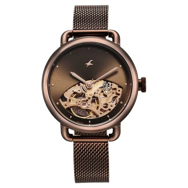 Fastrack Automatics Brown Dial Stainless Steel Strap Watch for Girls