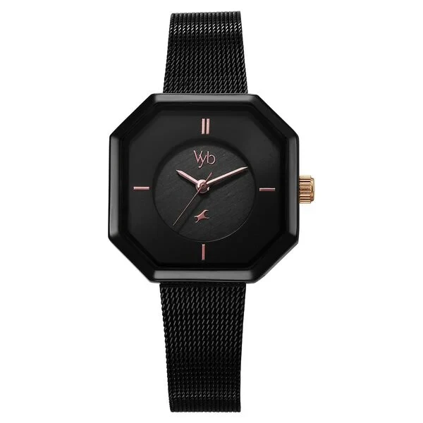 Fastrack Vyb Prodigy Quartz Analog Black Dial Stainless Steel Strap Watch for Girls