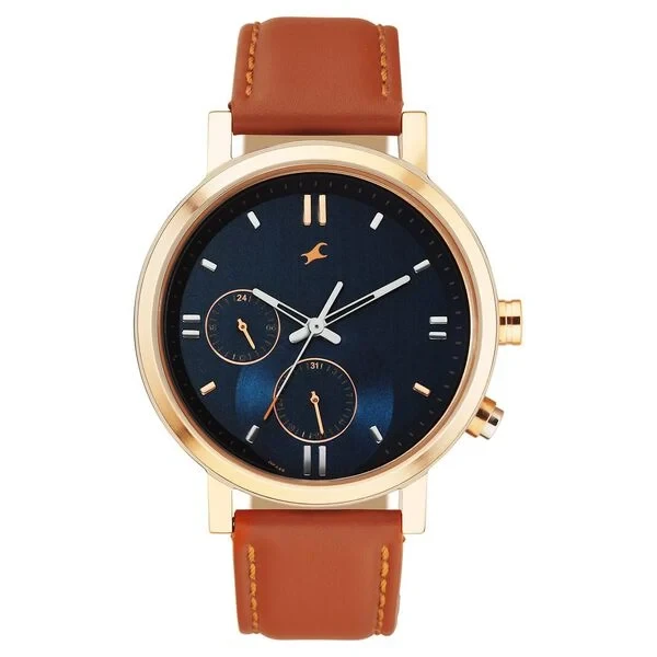 Fastrack Tick Tock Quartz Analog Blue dial Leather Strap Watch for Guys