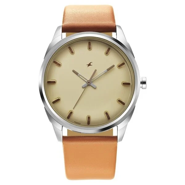 Fastrack After Dark Beige Dial Leather Strap Watch for Guys