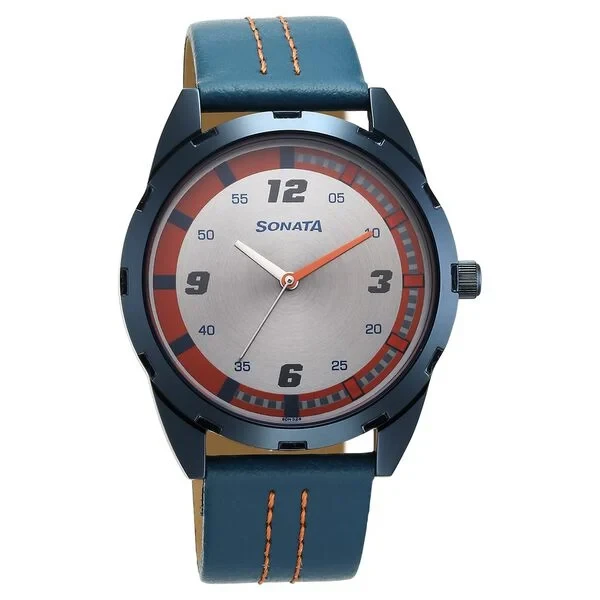 7149ql01 Sonata Blues Quartz Analog Two Toned Dial Metal Strap Watch for Men