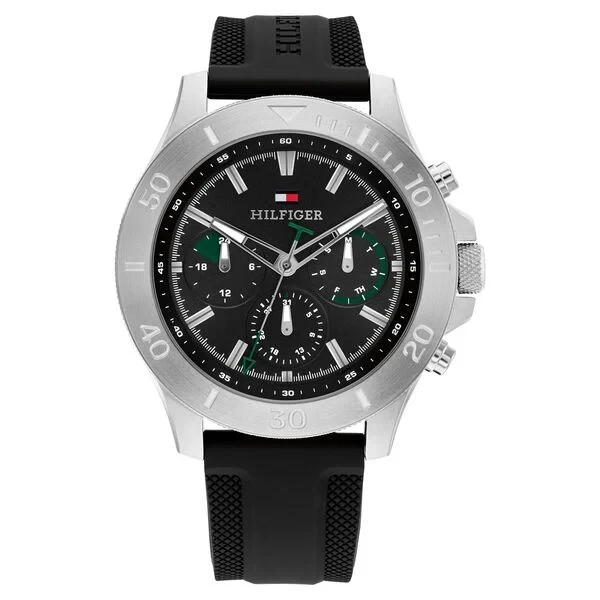 Tommy Hilfiger Quartz Multifunction Black Dial Black Silicone Strap Watch for Men th1792111 Men's Watch