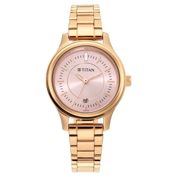 Titan Quartz Analog with Date Rose Gold Dial Metal Strap Watch for Women ns2638wm01 Women's Watch