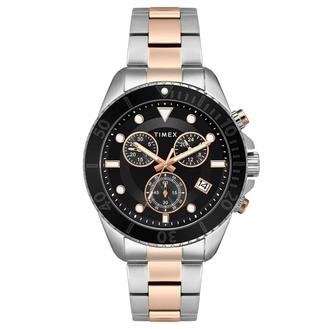 Timex E Class Men's Black Dial Round Case Chronograph Date Function Watch -TWEG20102