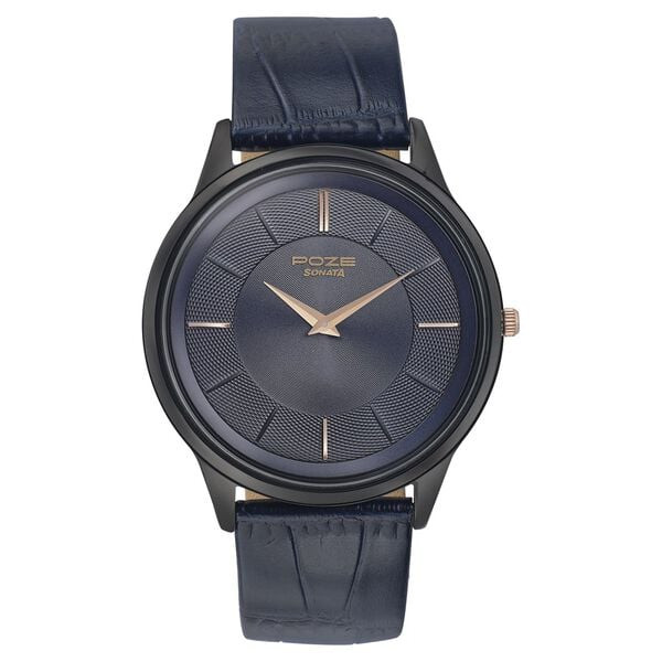 sp70005kl01 Poze by Sonata Quartz Analog Blue Dial Leather Strap Watch for Men