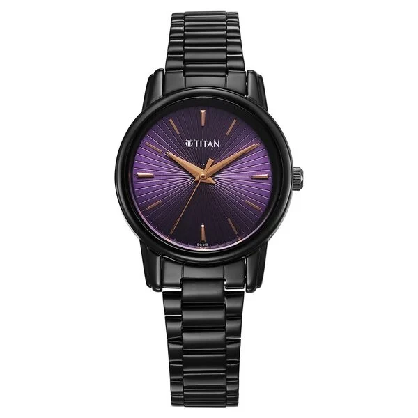 Titan Karishma Quartz Analog Purple Dial Black Stainless Steel Strap Watch For Women 2760nm01 Women's Watch