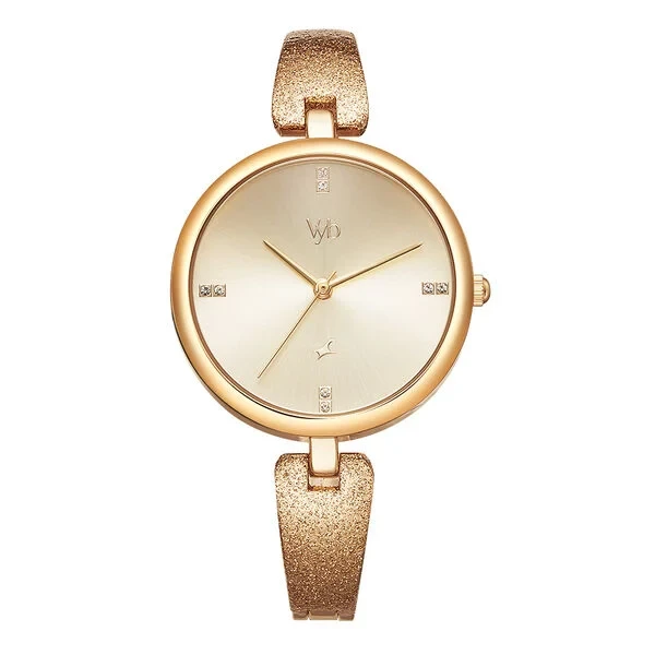 Fastrack Vyb Diva Quartz Analog Rose Gold Dial Metal Strap Watch for Girls