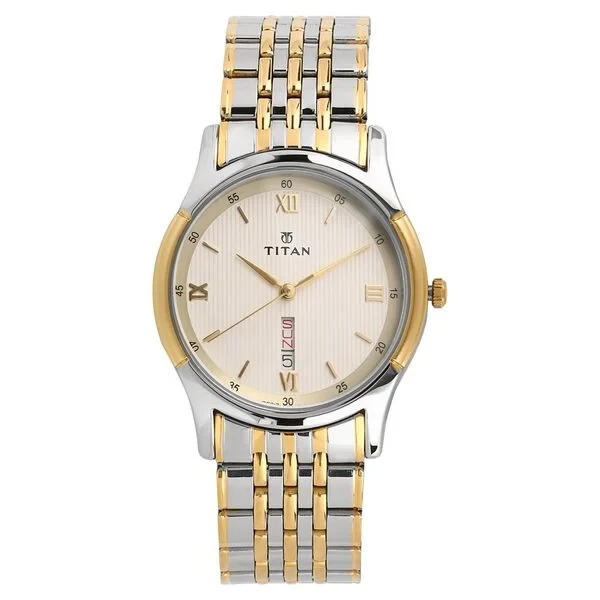 Titan Analog with Day and Date Off White Dial Stainless Steel Strap watch for Men ns1636bm01 Men's Watch