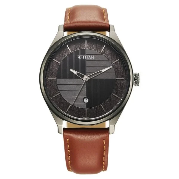 Titan Neo Economy Quartz Analog with Date Grey Dial Brown Leather Strap Watch For Men 1802ql03 Men's Watch