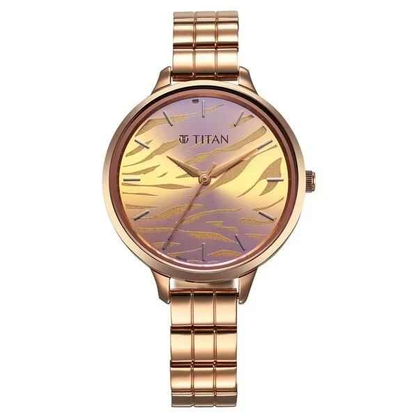 Titan Secluded Quartz Analog Rose Gold Iridescent Dial Stainless Steel Strap Watch For Women 2703wm01 Women's Watch