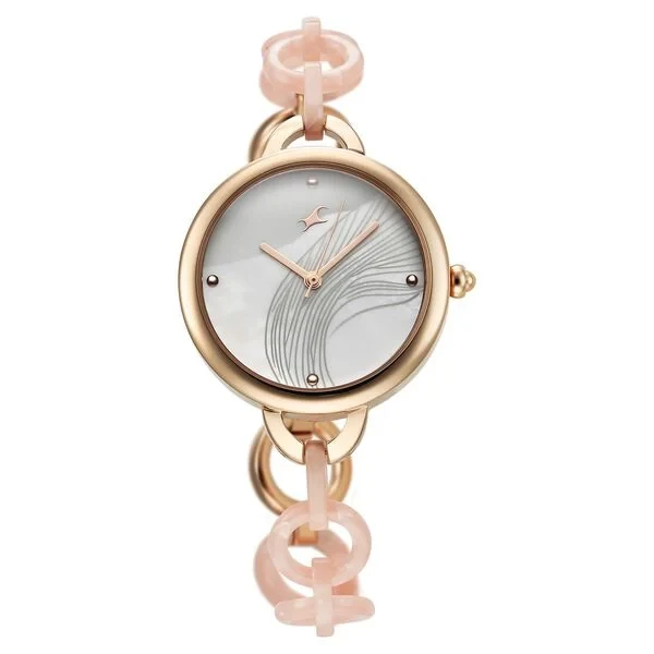 Fastrack Younique Quartz Analog Mother Of Pearl Dial Acetate And Metal Strap Watch For Girls