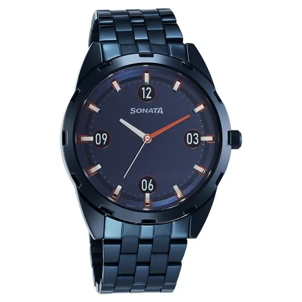 7149qm01 Sonata Blues Quartz Analog Blue Dial Metal Strap Watch for Men